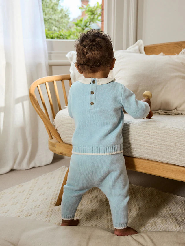 |BabyGirl| Conjunto De Suéter e Leggings De Malha Azul Para Bebê (0 meses a 3 anos)
