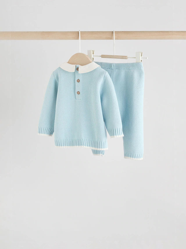 |BabyGirl| Conjunto De Suéter e Leggings De Malha Azul Para Bebê (0 meses a 3 anos)