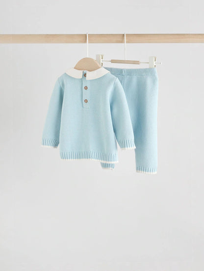 |BabyGirl| Conjunto De Suéter e Leggings De Malha Azul Para Bebê (0 meses a 3 anos)