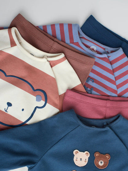 |BabyBoy| Conjunto De 6 Peças De Blusas e Leggings Azul Marinho/Marrom Para Bebê (0 meses a 3 anos)