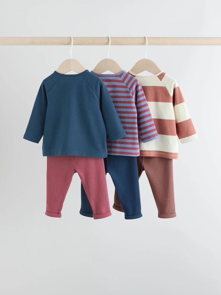 |BabyBoy| Conjunto De 6 Peças De Blusas e Leggings Azul Marinho/Marrom Para Bebê (0 meses a 3 anos)