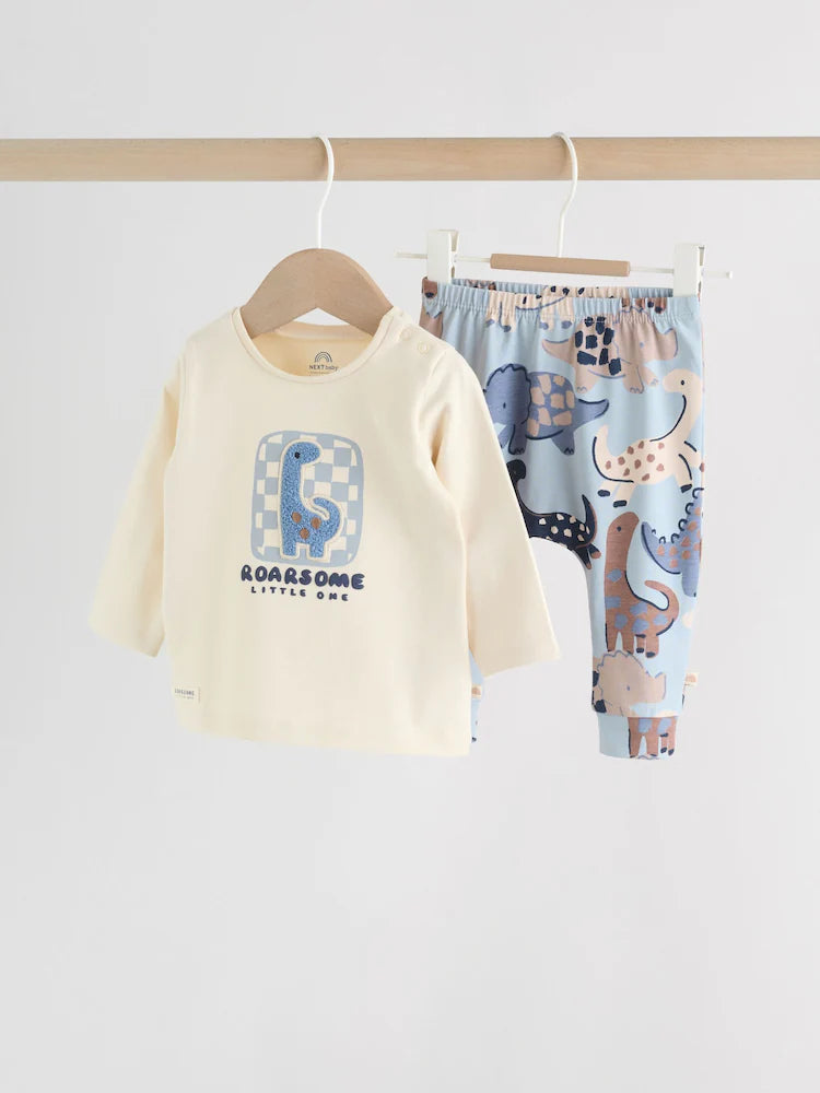 |BabyBoy| Conjunto De Blusa e Calça Legging Azul Com Estampa De Dinossauro Para Bebês (0 meses a 3 anos)