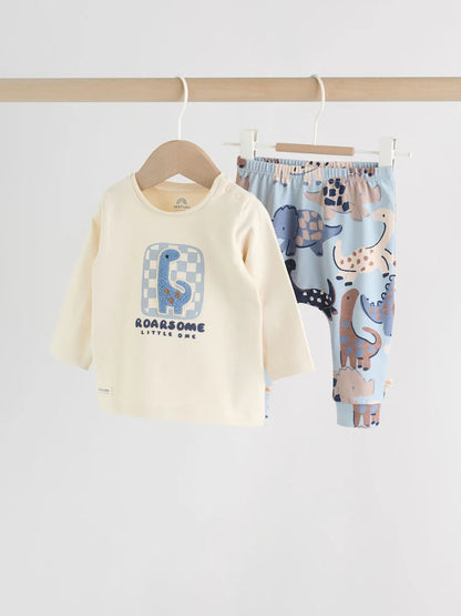 |BabyBoy| Conjunto De Blusa e Calça Legging Azul Com Estampa De Dinossauro Para Bebês (0 meses a 3 anos)
