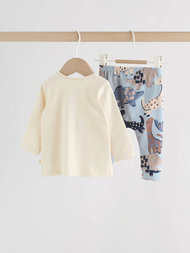 |BabyBoy| Conjunto De Blusa e Calça Legging Azul Com Estampa De Dinossauro Para Bebês (0 meses a 3 anos)