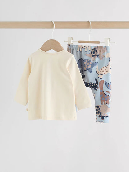 |BabyBoy| Conjunto De Blusa e Calça Legging Azul Com Estampa De Dinossauro Para Bebês (0 meses a 3 anos)