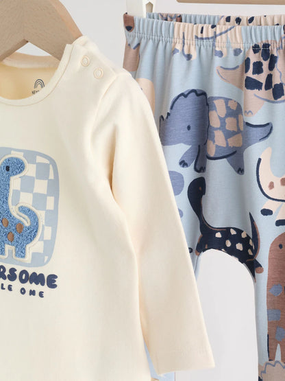 |BabyBoy| Conjunto De Blusa e Calça Legging Azul Com Estampa De Dinossauro Para Bebês (0 meses a 3 anos)
