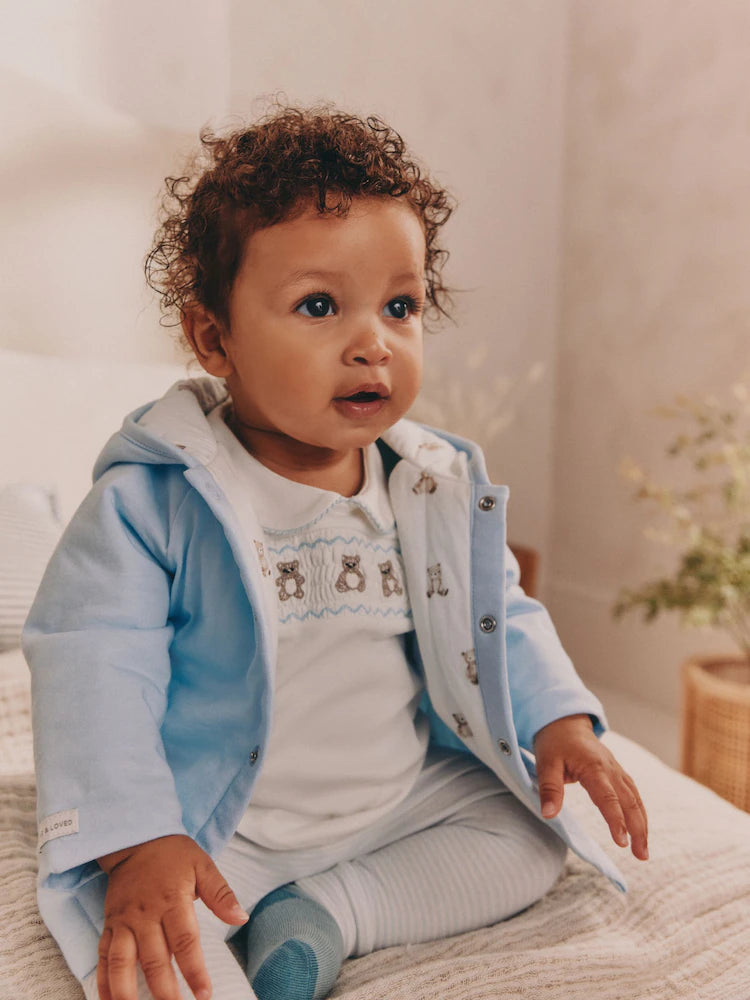 |BabyBoy| Conjunto De 3 Peças De Jaqueta, Body e Leggings De Malha Blue Bear Baby (0 meses a 2 anos)