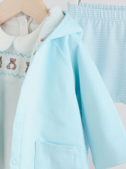 |BabyBoy| Conjunto De 3 Peças De Jaqueta, Body e Leggings De Malha Blue Bear Baby (0 meses a 2 anos)