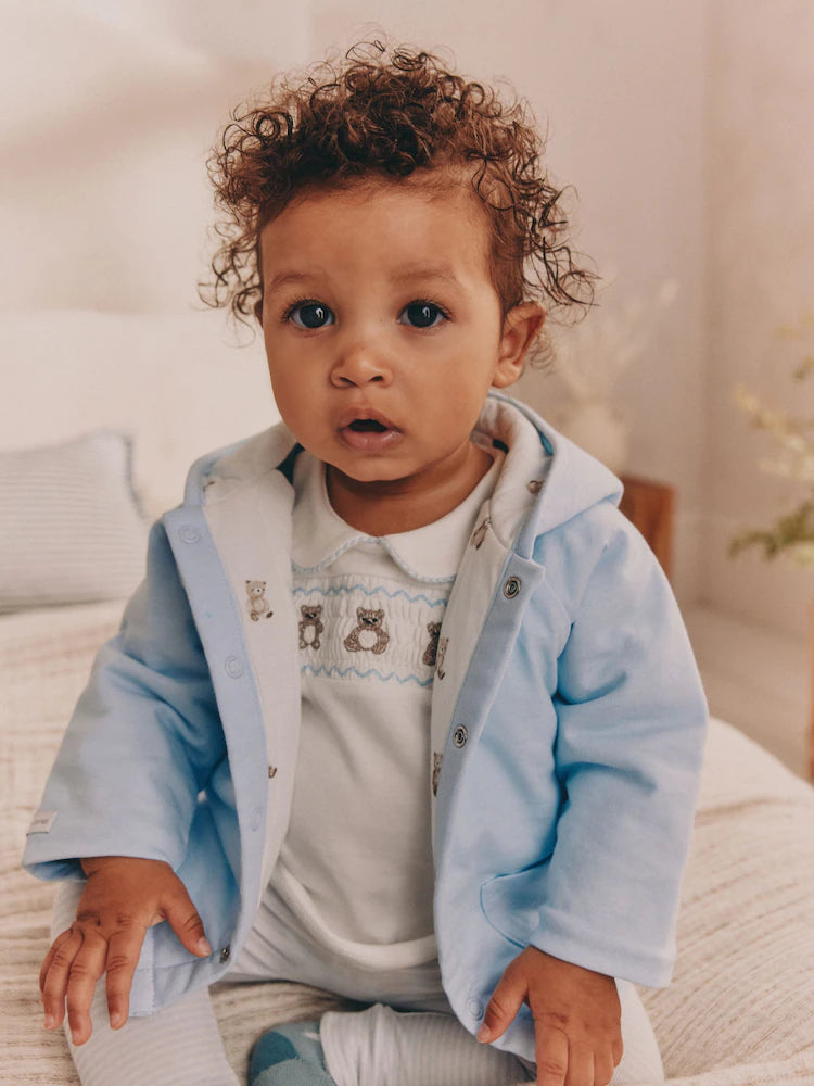 |BabyBoy| Conjunto De 3 Peças De Jaqueta, Body e Leggings De Malha Blue Bear Baby (0 meses a 2 anos)