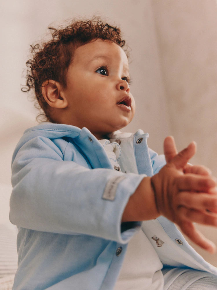 |BabyBoy| Conjunto De 3 Peças De Jaqueta, Body e Leggings De Malha Blue Bear Baby (0 meses a 2 anos)