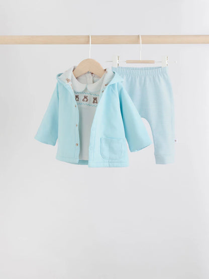 |BabyBoy| Conjunto De 3 Peças De Jaqueta, Body e Leggings De Malha Blue Bear Baby (0 meses a 2 anos)