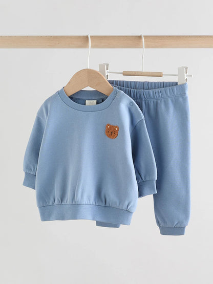 |BabyBoy| Conjunto De Moletom e Calça De Moletom Blue Bear Para Bebê (0 meses a 2 anos)