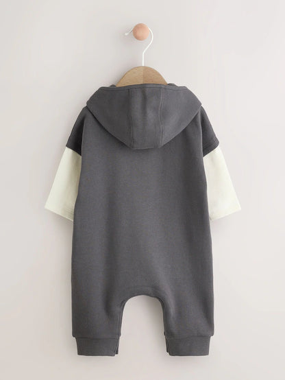 |BabyBoy| Macacão De Moletom Com Capuz Preto/Branco Para Bebê (0 meses a 3 anos)