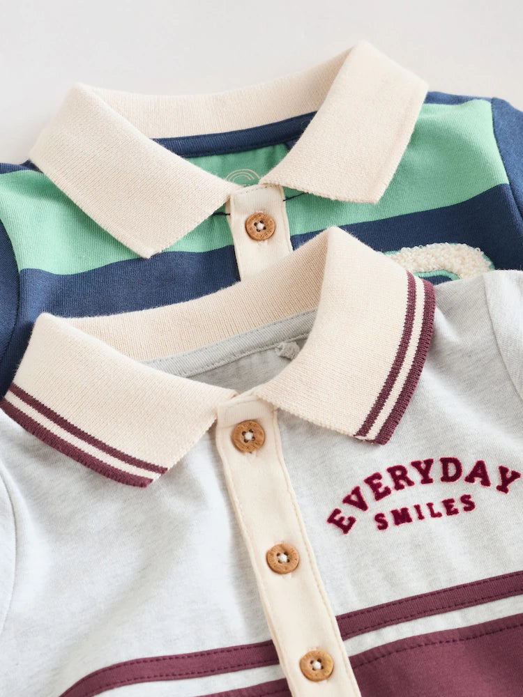 |BabyBoy| Macacão De Malha Listrado Azul/Verde Com Gola Para Bebê, Pacote com 2