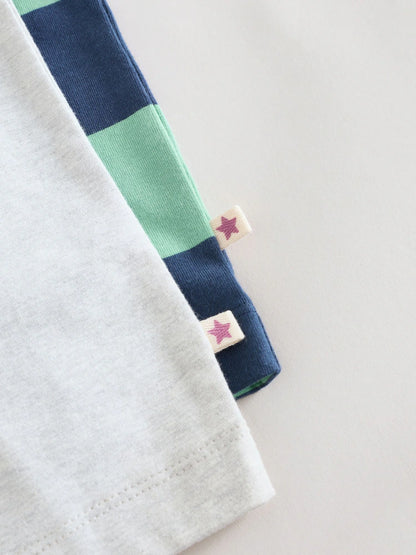 |BabyBoy| Macacão De Malha Listrado Azul/Verde Com Gola Para Bebê, Pacote com 2