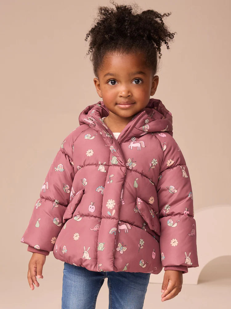 |Girl| Casaco Acolchoado Com Forro De Pele Sintética Resistente a Chuva Vermelho Bordô (3 meses a 7 anos)