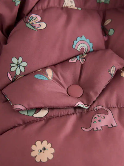 |Girl| Casaco Acolchoado Com Forro De Pele Sintética Resistente a Chuva Vermelho Bordô (3 meses a 7 anos)