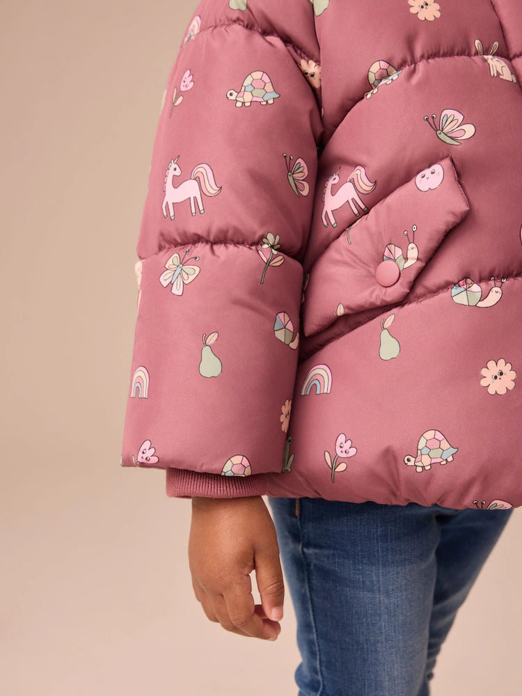 |Girl| Casaco Acolchoado Com Forro De Pele Sintética Resistente a Chuva Vermelho Bordô (3 meses a 7 anos)