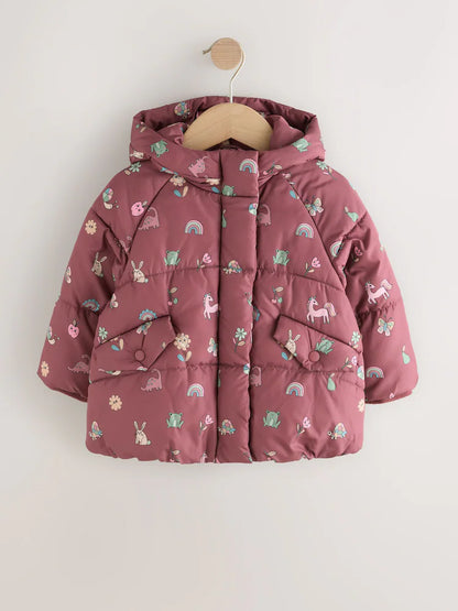 |Girl| Casaco Acolchoado Com Forro De Pele Sintética Resistente a Chuva Vermelho Bordô (3 meses a 7 anos)