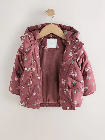 |Girl| Casaco Acolchoado Com Forro De Pele Sintética Resistente a Chuva Vermelho Bordô (3 meses a 7 anos)