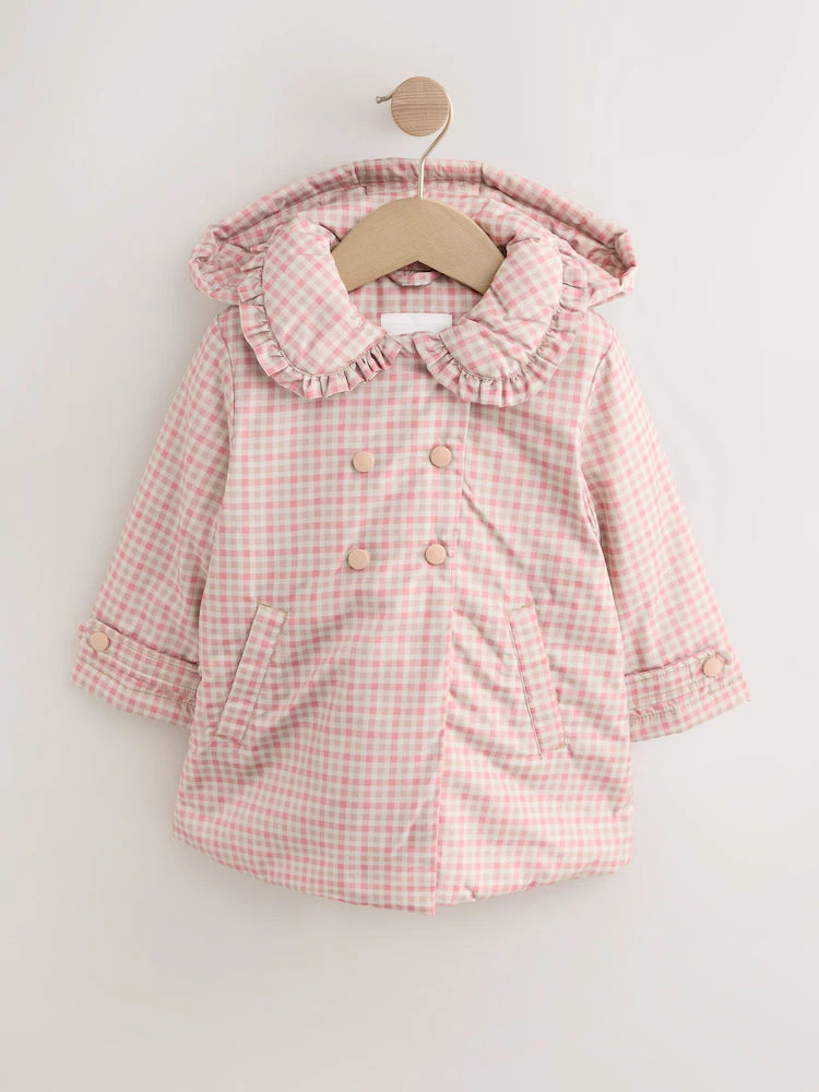 |Girl| Casaco Rosa Resistente a Chuva Com Babados e Gola (3 meses a 7 anos)