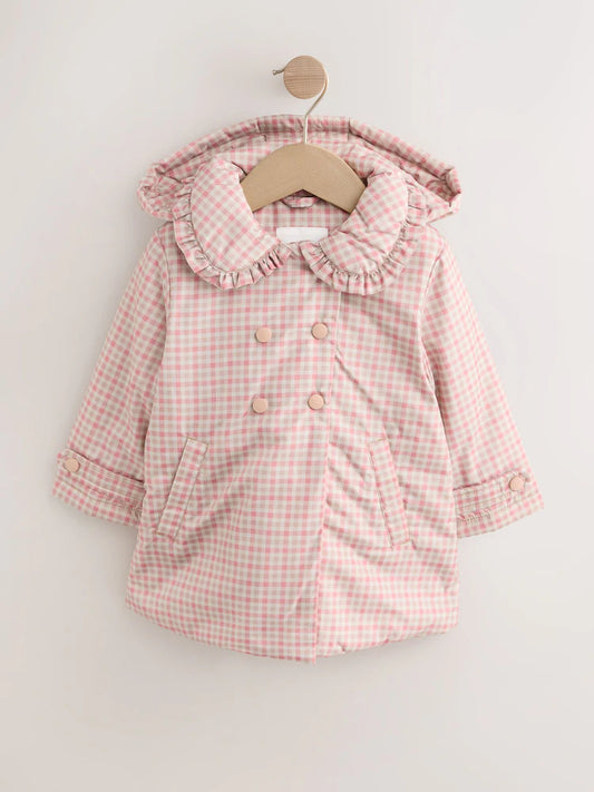 |Girl| Casaco Rosa Resistente a Chuva Com Babados e Gola (3 meses a 7 anos)