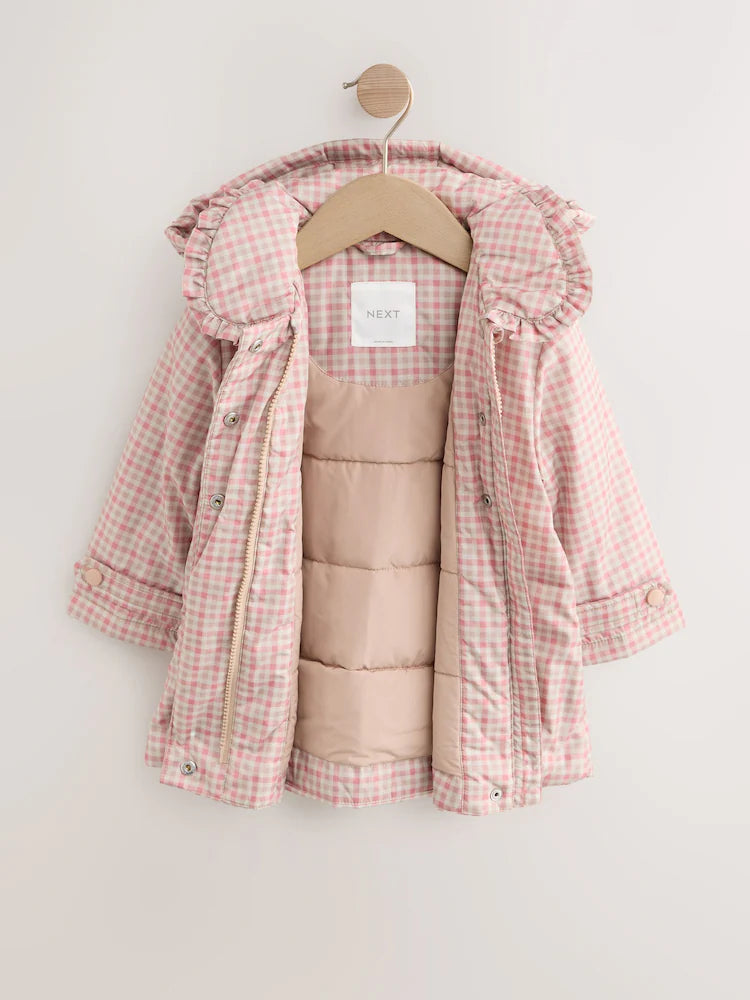 |Girl| Casaco Rosa Resistente a Chuva Com Babados e Gola (3 meses a 7 anos)
