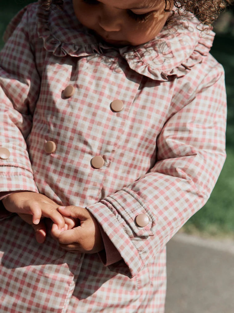 |Girl| Casaco Rosa Resistente a Chuva Com Babados e Gola (3 meses a 7 anos)