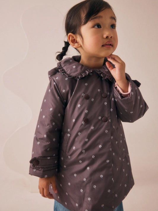 |Girl| Casaco Marrom Chocolate Resistente Ao Banho Com Gola De Babados (3 meses a 7 anos)