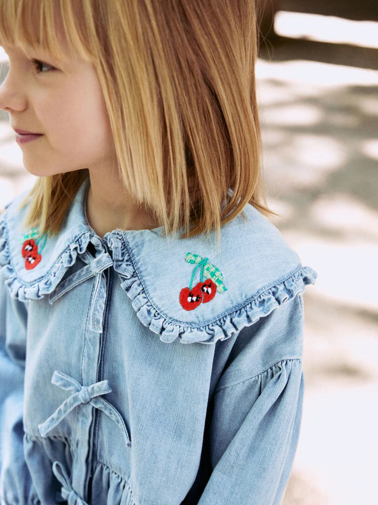 |BigGirl| Blusa Azul De Manga Comprida Com Gola Jeans (3-16 anos)