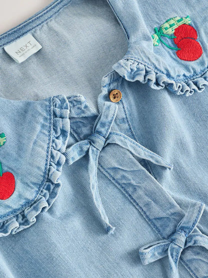 |BigGirl| Blusa Azul De Manga Comprida Com Gola Jeans (3-16 anos)