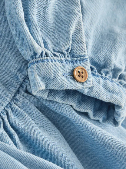 |BigGirl| Blusa Azul De Manga Comprida Com Gola Jeans (3-16 anos)