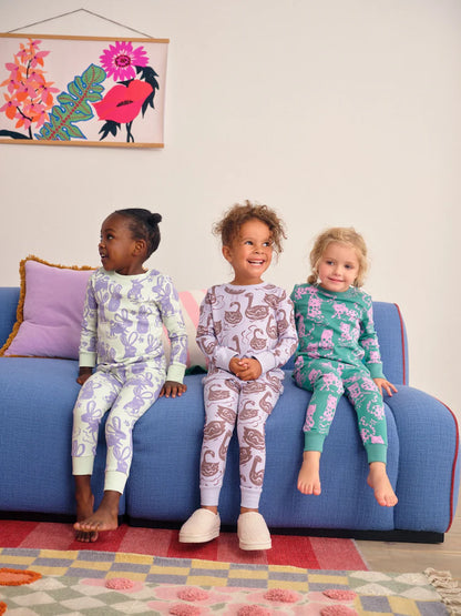 |Girl| Pijama Snuggle Com Estampa De Personagem Roxo/Verde, Pacote Com 3 (9 meses a 12 anos)