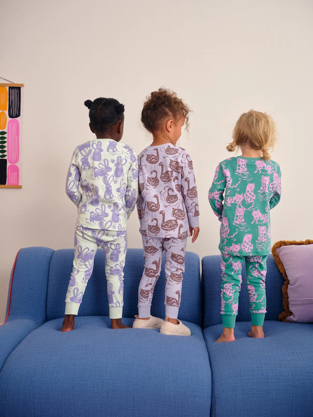 |Girl| Pijama Snuggle Com Estampa De Personagem Roxo/Verde, Pacote Com 3 (9 meses a 12 anos)