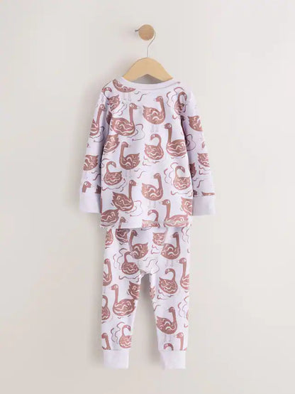 |Girl| Pijama Snuggle Com Estampa De Personagem Roxo/Verde, Pacote Com 3 (9 meses a 12 anos)