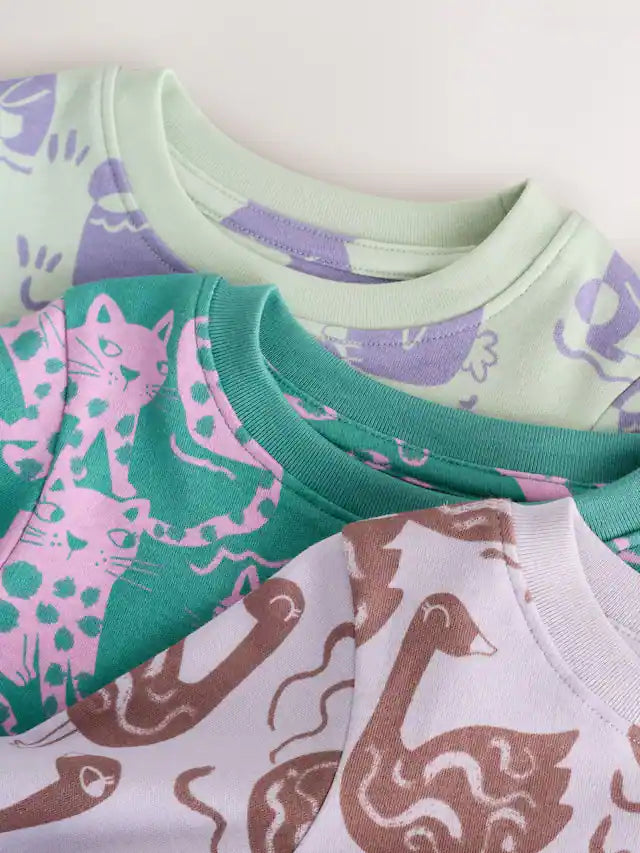 |Girl| Pijama Snuggle Com Estampa De Personagem Roxo/Verde, Pacote Com 3 (9 meses a 12 anos)