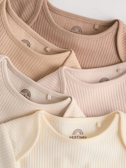 |BabyBoy| Pacote Com 5 Bodies Manga Curta Creme Para Bebê