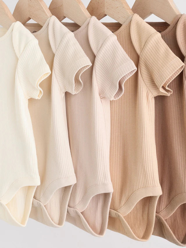 |BabyBoy| Pacote Com 5 Bodies Manga Curta Creme Para Bebê