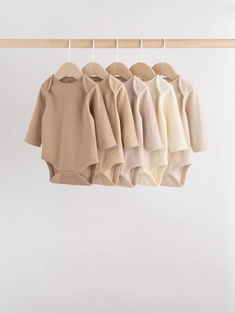 |BabyBoy| Pacote Com 5 Macacões De Manga Comprida Creme Para Bebê