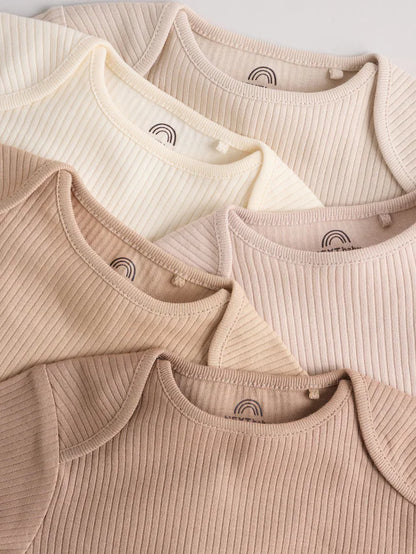 |BabyBoy| Pacote Com 5 Macacões De Manga Comprida Creme Para Bebê