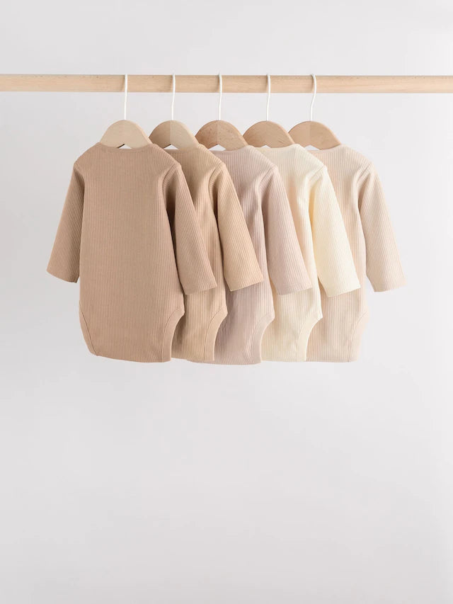 |BabyBoy| Pacote Com 5 Macacões De Manga Comprida Creme Para Bebê