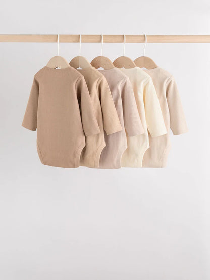 |BabyBoy| Pacote Com 5 Macacões De Manga Comprida Creme Para Bebê