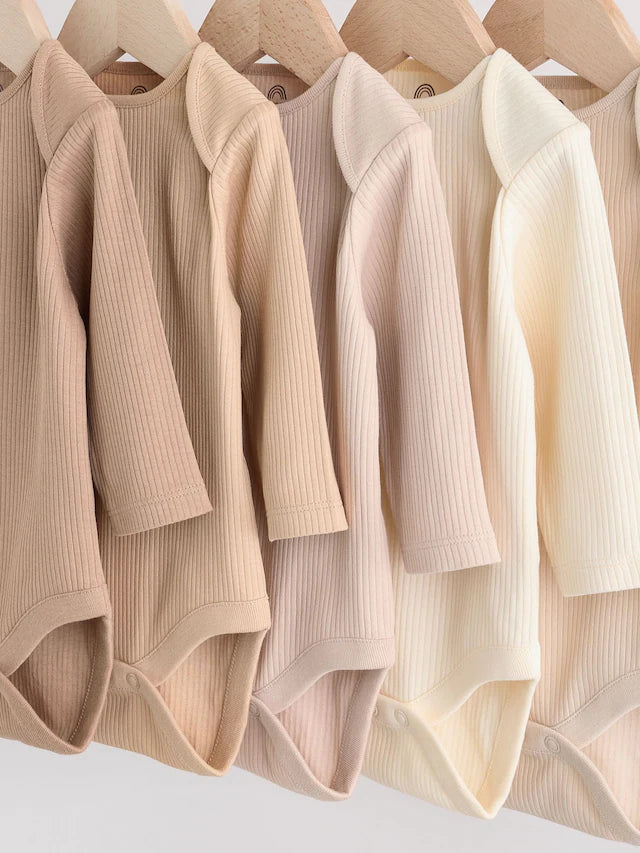 |BabyBoy| Pacote Com 5 Macacões De Manga Comprida Creme Para Bebê