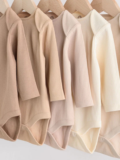 |BabyBoy| Pacote Com 5 Macacões De Manga Comprida Creme Para Bebê