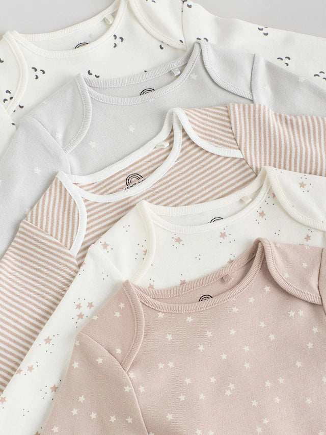 |BabyGirl| Pacote Com 5 Bodies De Manga Comprida Para Bebês, 100% Algodão, Neutro