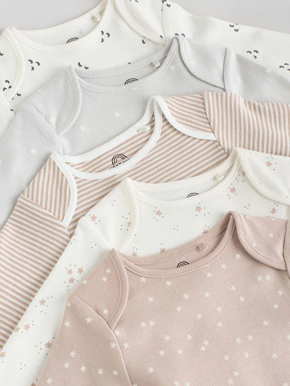 |BabyGirl| Pacote Com 5 Bodies De Manga Comprida Para Bebês, 100% Algodão, Neutro