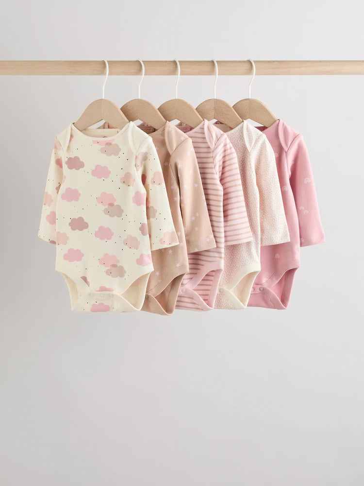 |BabyGirl| Pacote Com 5 Macacões De Manga Comprida Rosa Para Bebê