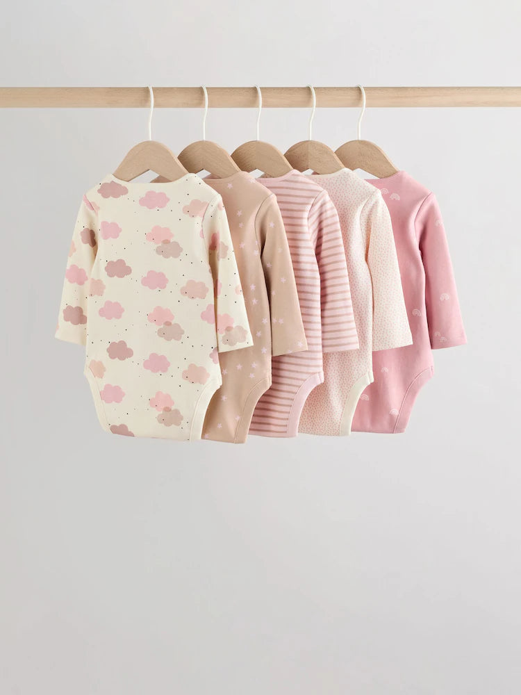 |BabyGirl| Pacote Com 5 Macacões De Manga Comprida Rosa Para Bebê