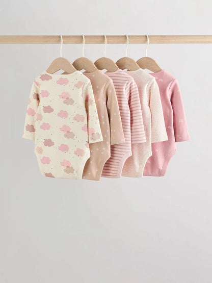 |BabyGirl| Pacote Com 5 Macacões De Manga Comprida Rosa Para Bebê