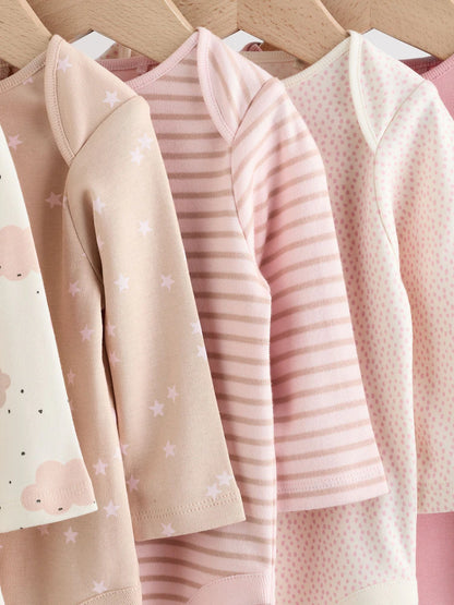 |BabyGirl| Pacote Com 5 Macacões De Manga Comprida Rosa Para Bebê